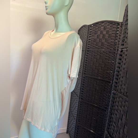 Halston Heritage  pastel peach multi media hi low drape back tunic size L - Picture 5 of 8